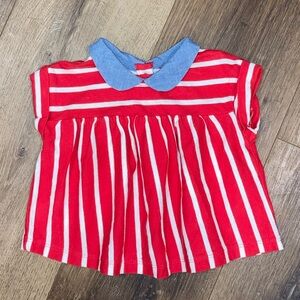 Baby Gap Red & White Stripe Shirt Dress Patriotic Preppy Collar 3-6m